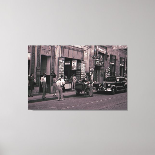 1940 Spain Street Photography Lopez Beauty Parlor Canvas Print (Front)