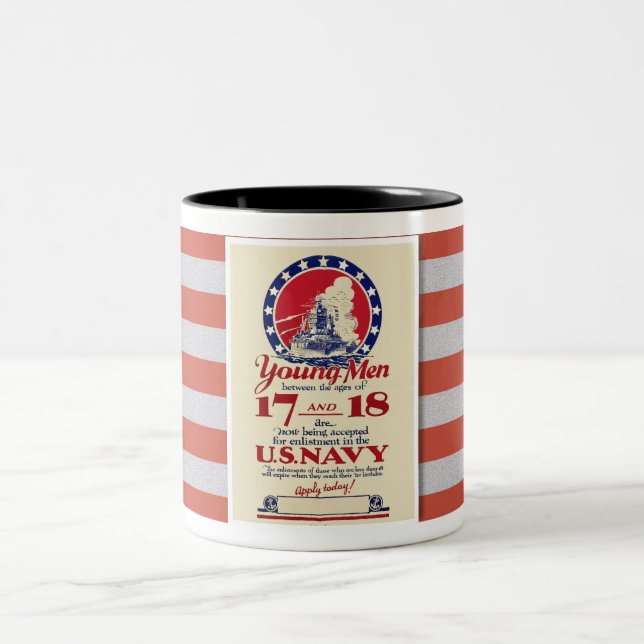 1940 US NAVY RECRUITMENT POSTER Two-Tone COFFEE MUG (Center)