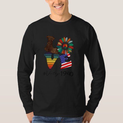 1940 Vintage 82nd Birthday  Love Sunflower Birthda T_Shirt