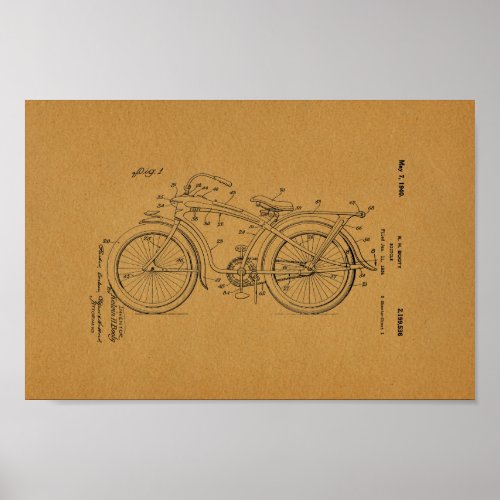1940 Vintage Bicycle Patent Art Print