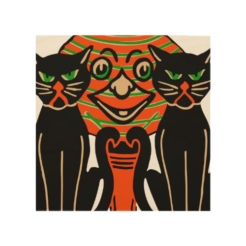 1940 Vintage Halloween Black Cats Wood Wall Art