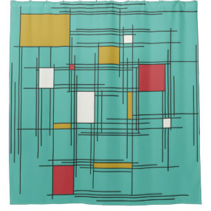 1940s Abstract Art Lines Shower Curtain