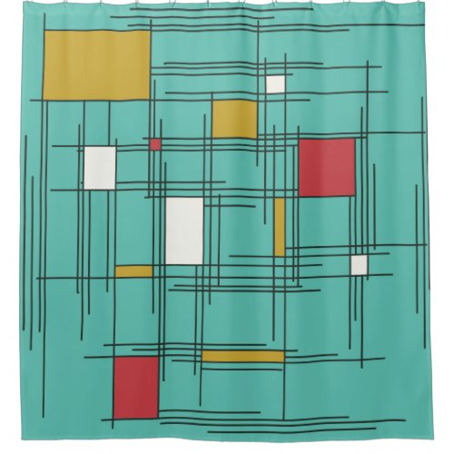 1940s Abstract Art Lines Shower Curtain