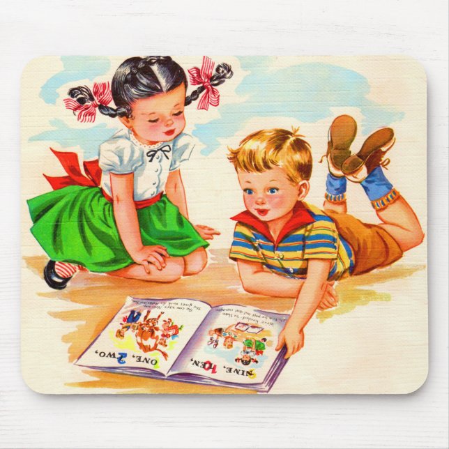 1940s adorable girl and boy and picture book mouse pad (Front)