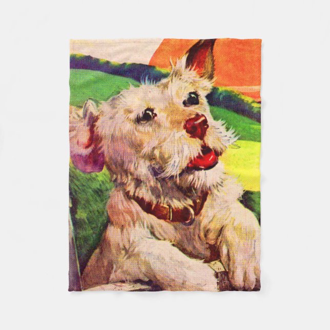 1940s adorable terrier dog fleece blanket (Front)