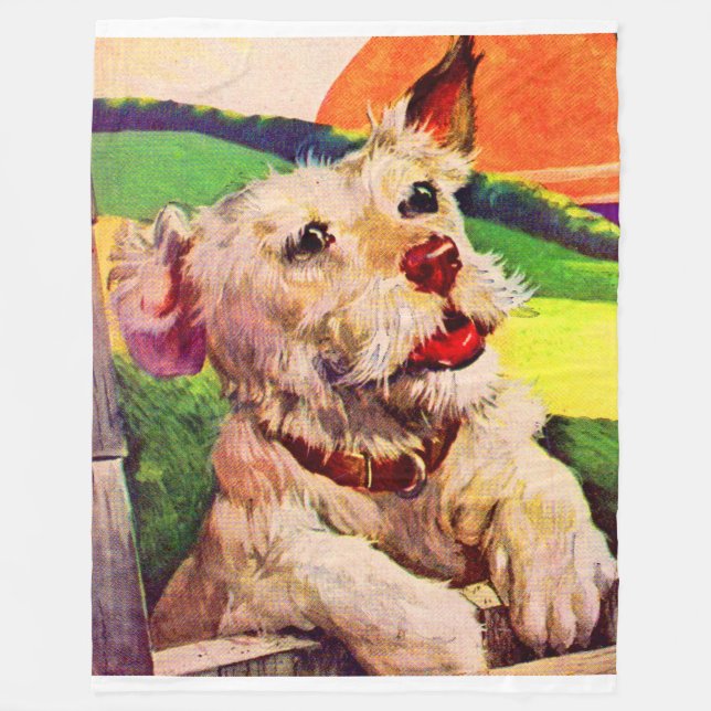1940s adorable terrier dog fleece blanket (Front)