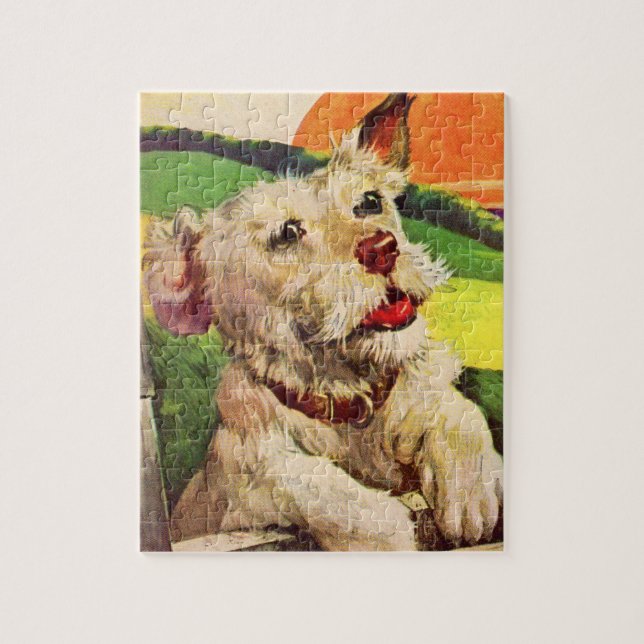 1940s adorable terrier dog jigsaw puzzle (Vertical)