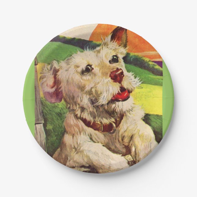 1940s adorable terrier dog paper plates (Front)