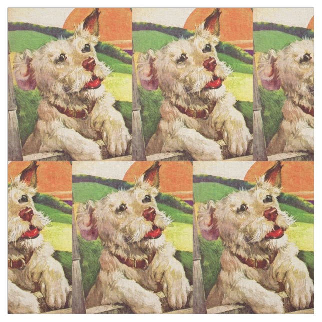 1940s adorable terrier dog print fabric (Swatch)