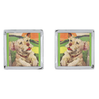 1940s adorable terrier dog silver cufflinks