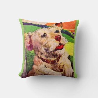 1940s adorable terrier dog throw pillow