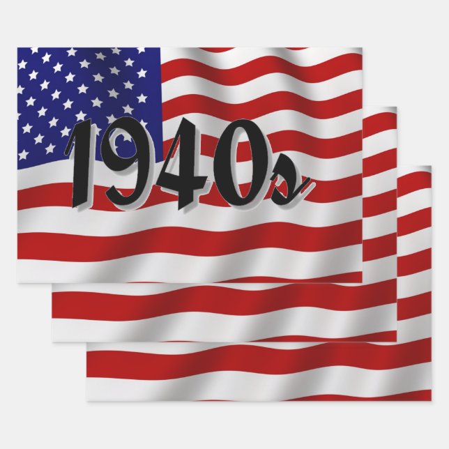 1940s American Flag Wrapping Paper Sheets (Set)