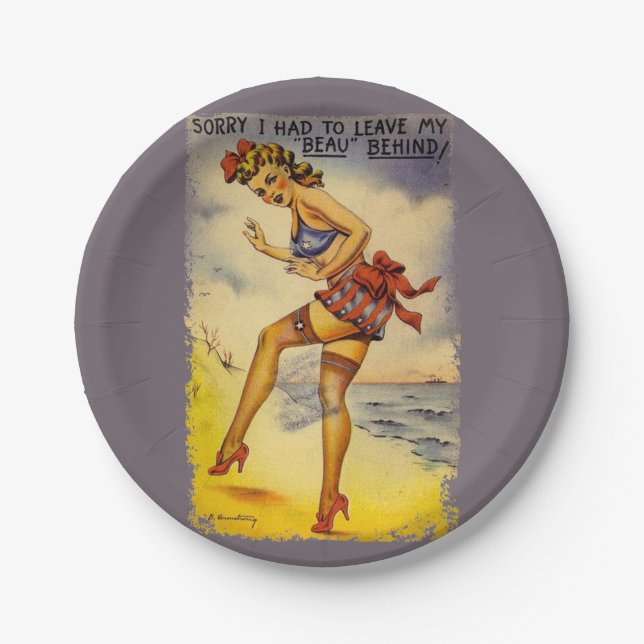 1940s Bathing Beauty Funny Paper Plates (Front)