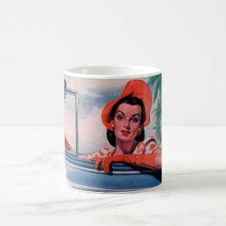 1940s beautiful woman in car coffee mug