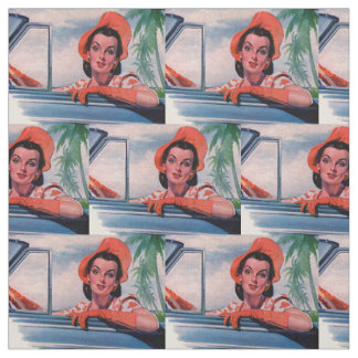 1940s beautiful woman in car fabric