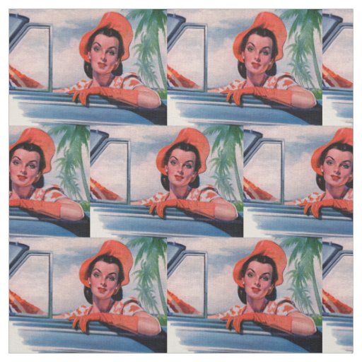 1940s beautiful woman in car fabric