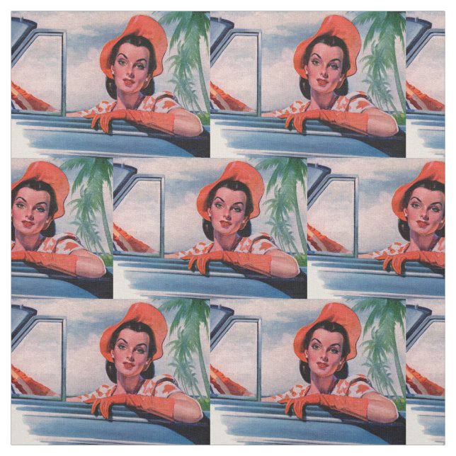 1940s beautiful woman in car fabric (Swatch)