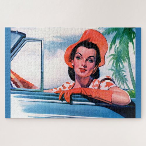 1940s beautiful woman in car jigsaw puzzle