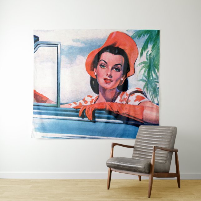 1940s beautiful woman in car tapestry (In Situ (Horizontal))