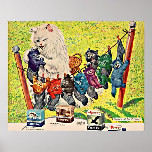 1940s Carters Ink ad mama cat and kittens Poster