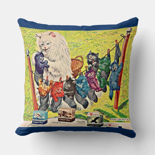 1940s Carter’s Ink ad mama cat and kittens Throw Pillow (Front)