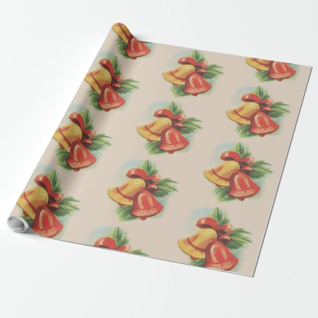 1940s Christmas Bells Wrapping Paper (Unrolled)
