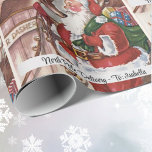 1940's Christmas Card Santa Personalize Child Name Wrapping Paper
