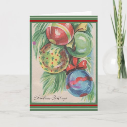 1940s Christmas Ornaments Holiday Card