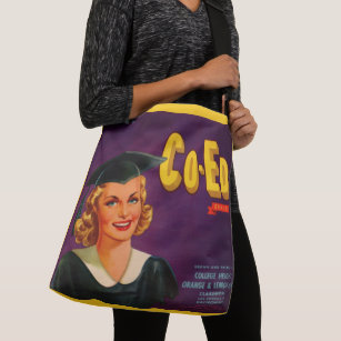 1940s Co-Ed Brand citrus crate label print Crossbody Bag