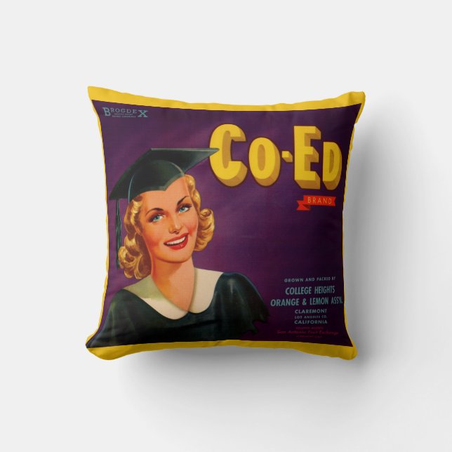 1940s Co-Ed Brand citrus crate label print Throw Pillow (Front)