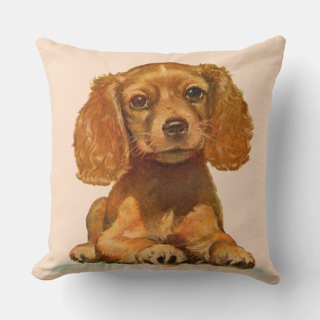 1940s cocker spaniel puppy print throw pillow (Front)