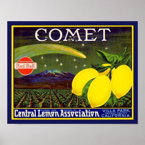 1940s Comet Lemon Fruit Crate Label Poster