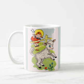 1940s cute little girl with cute little lamb coffee mug