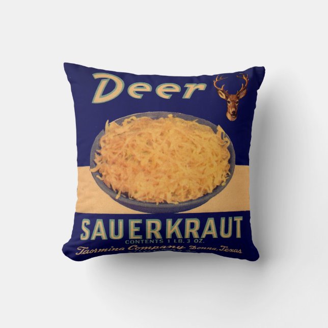 1940s Deer sauerkraut label Throw Pillow (Front)