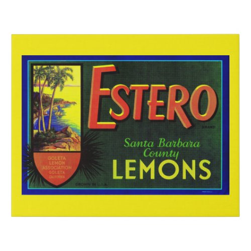 1940s Estero lemons fruit crate label Faux Canvas Print