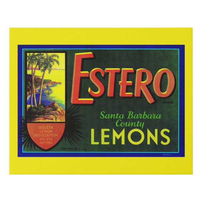 1940s Estero lemons fruit crate label Faux Canvas Print (Front)