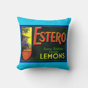 1940s Estero lemons fruit crate label print Throw Pillow