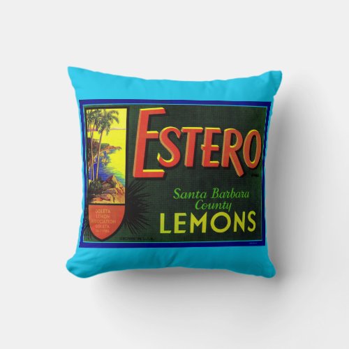 1940s Estero lemons fruit crate label print Throw Pillow