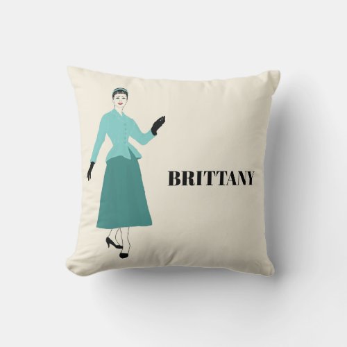 1940s Fashion Plate Woman Retro Vintage Throw Pillow