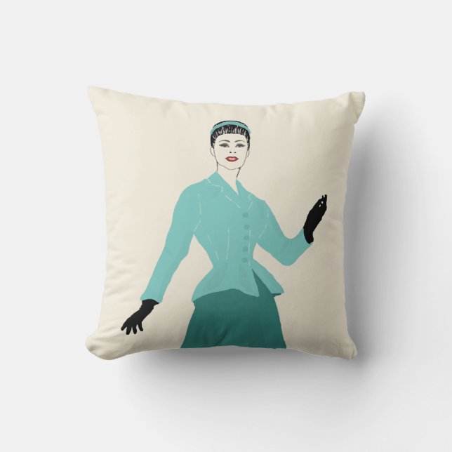 1940s Fashion Plate Woman, Retro Vintage Throw Pillow (Front)