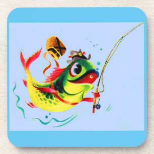 1940s fishing fish beverage coaster