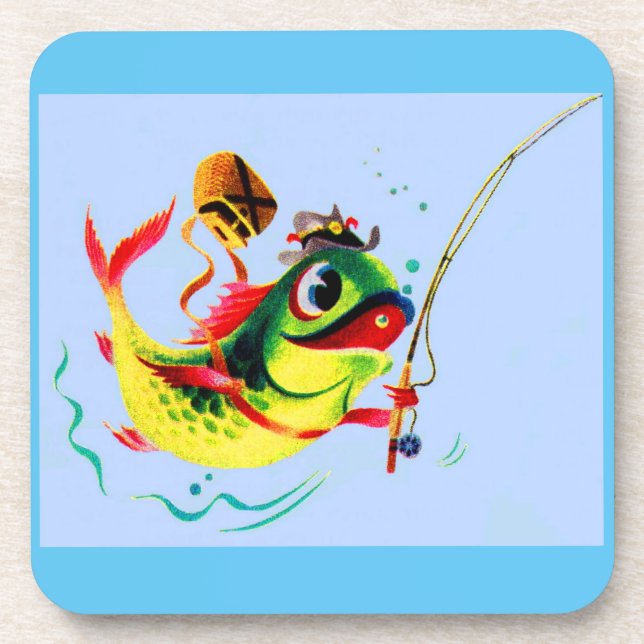 1940s fishing fish beverage coaster (Front)