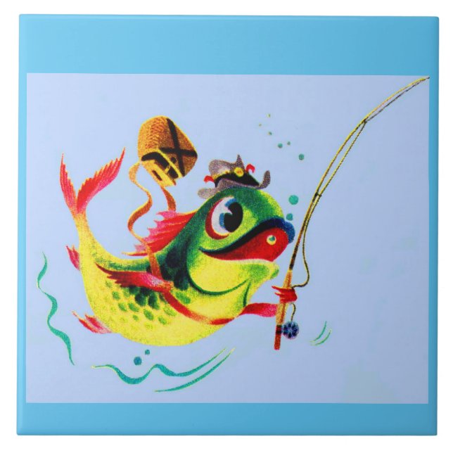1940s fishing fish ceramic tile (Front)