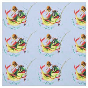 1940s fishing fish fabric