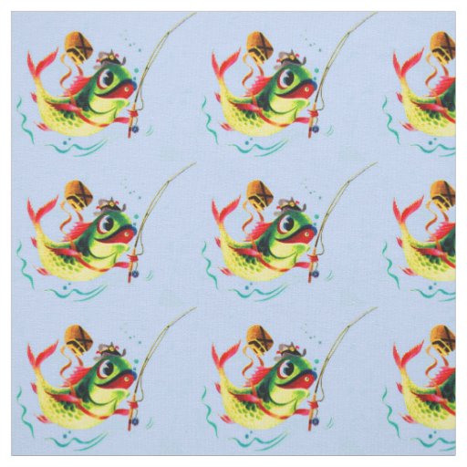 1940s fishing fish fabric