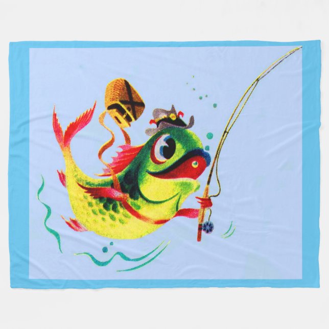 1940s fishing fish fleece blanket (Front (Horizontal))