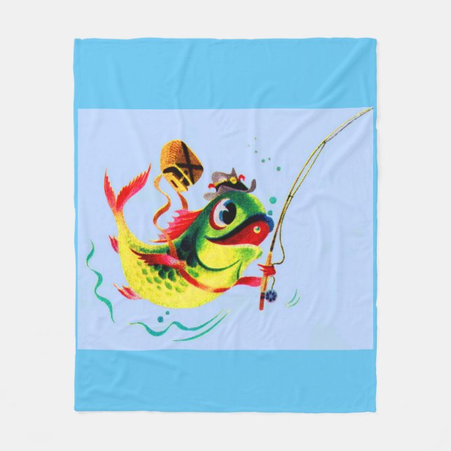 1940s fishing fish fleece blanket (Front)