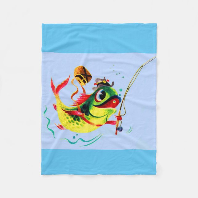 1940s fishing fish fleece blanket (Front)