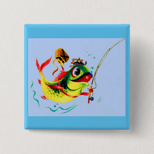 1940s fishing fish pinback button