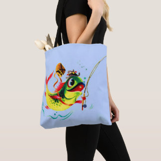 1940s fishing fish tote bag